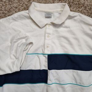 VTG Jantzen‎ White Horizontal Color Block Polo Men Sz L Short Sleeve Shirt